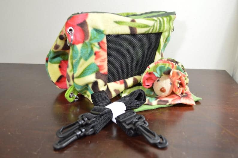 fleece tote with strap and matching hedgehog plush toy