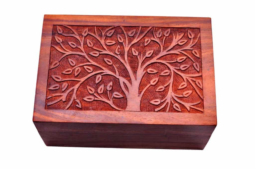 rosewood box that can act as a casket or an urn for a dead hedgehog
