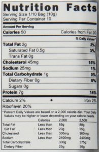 cricket powder nutrition label