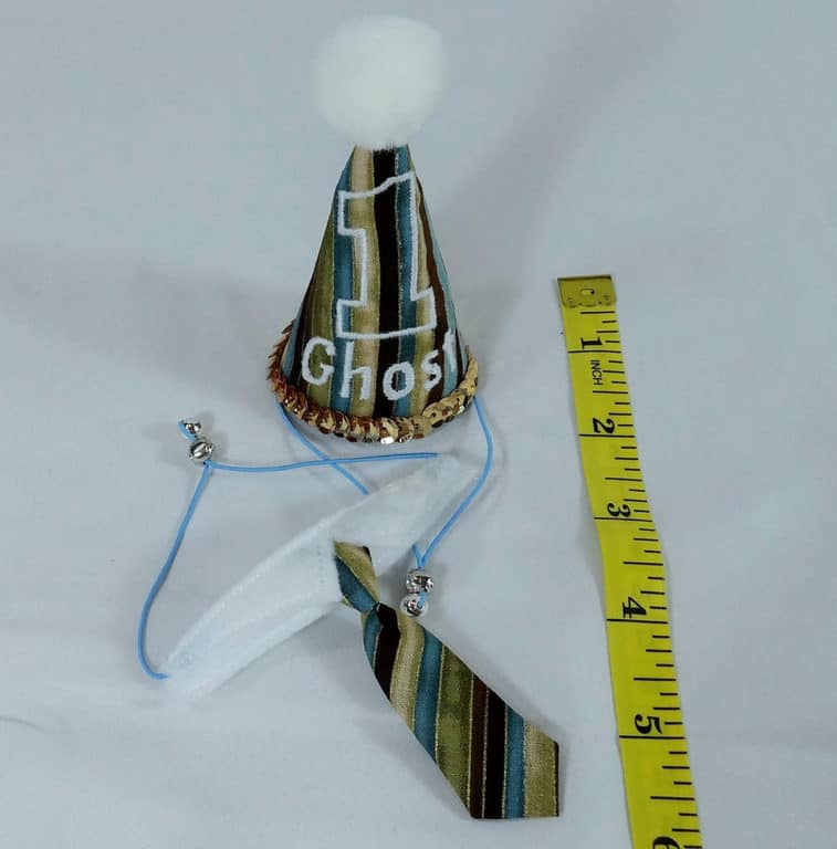 a personalized miniature birthday hat with tie